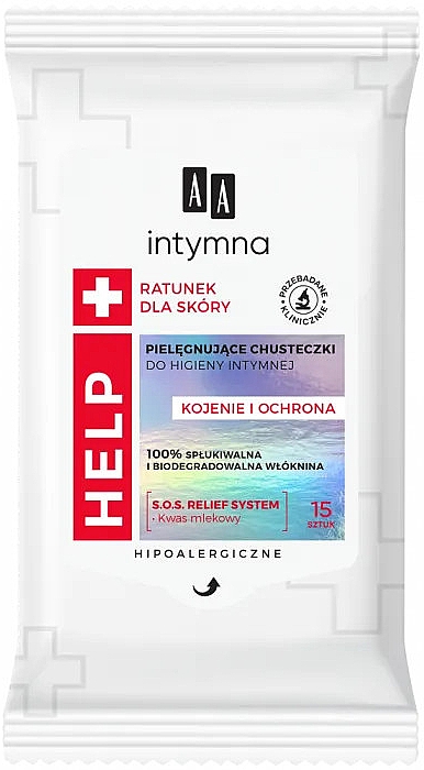 Серветки для інтимної гігієни "Заспокійливі та захисні", 15 шт. - AA Intimate Help Soothing & Protection Wipes — фото N1