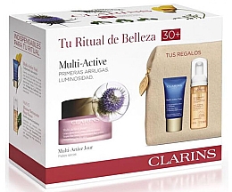 Парфумерія, косметика Набір - Clarins Multi-Active For Dry Skin (day/cream/50ml + night/cream/15ml + mousse/50ml + bag)