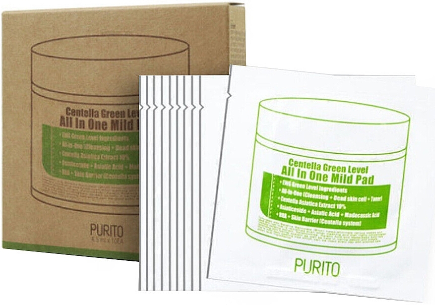 Увлажняющие пэды для очищения кожи с центеллой - Purito Centella Green Level All In One Mild Pad — фото N4