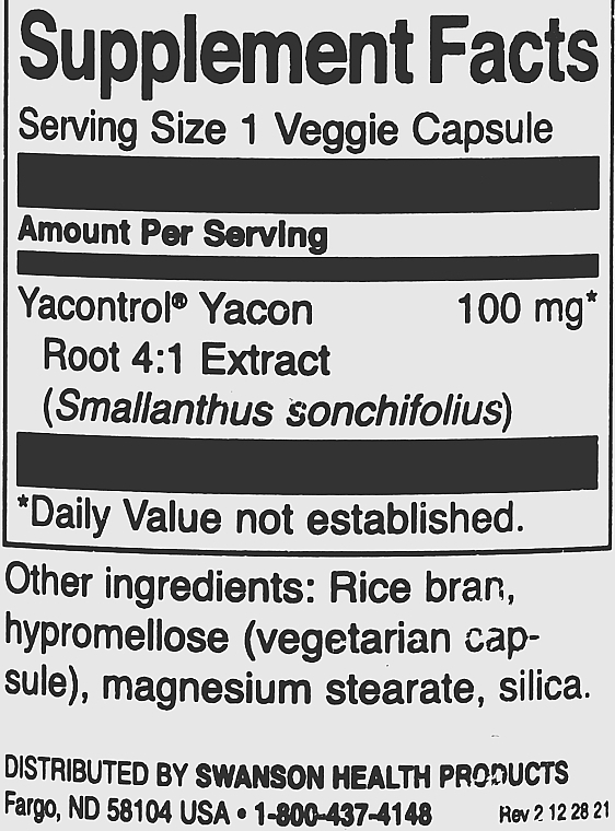 Диетическая добавка "Экстракт корня якона" 100мг - Swanson Yacontrol Yacon Root Extract 4:1 100 mg — фото N2