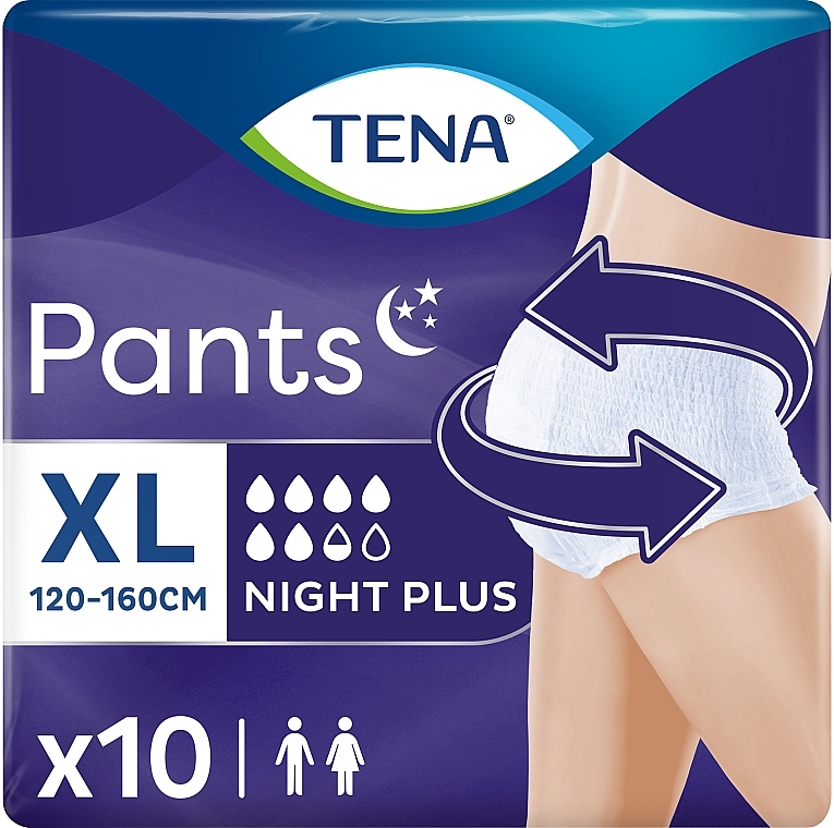Ночные трусы-подгузники для взрослых размер Extra Large, 10 шт. - TENA Pants Plus Night — фото N1