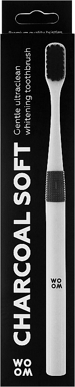 Зубна щітка з деревним вугіллям, м'яка, біла - Woom Soft Charcoal Toothbrush — фото N1