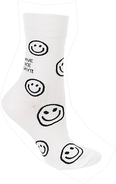 Жіночі шкарпетки з бавовни високі, білі зі смайликом "Have nice day" - Moraj — фото N1
