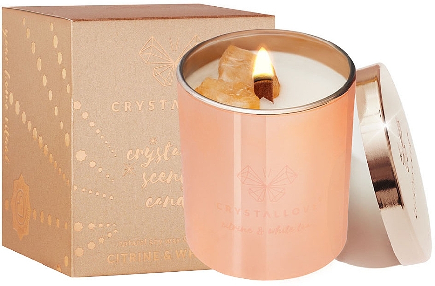Соевая свеча с лимоном и белым чаем - Crystallove Citrine Soy Candle & White Tea — фото N3