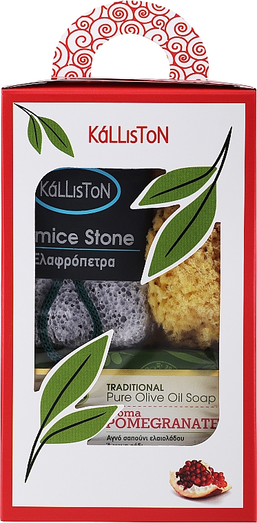 Набір, мило з ароматом граната - Kalliston Gift Box (soap/100g + stone/1pcs + sponge/1pcs) — фото N1