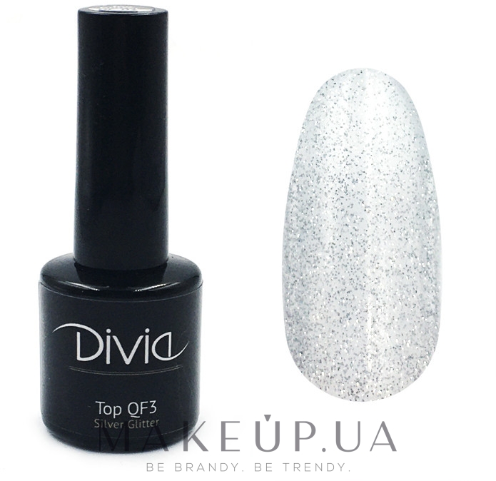 Верхнє покриття з глітером для гель-лаку - Divia Top QF3 — фото QF01 - Silver Glitter