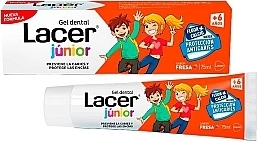 Зубний гель для дітей із фтором та кальцієм "Полуниця" - Lacer Junior Gel Dental Strawberry — фото N1