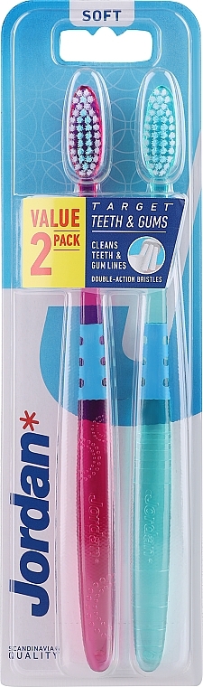 Зубная щетка мягкая, розовая + зеленая - Jordan Target Teeth Toothbrush  — фото N5