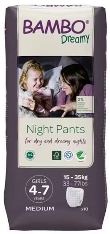 Ночные трусики-подгузники для девочек "Dreamy" 4-7 лет, 15-35 кг, 10 шт. - Bambo Nature  — фото N1