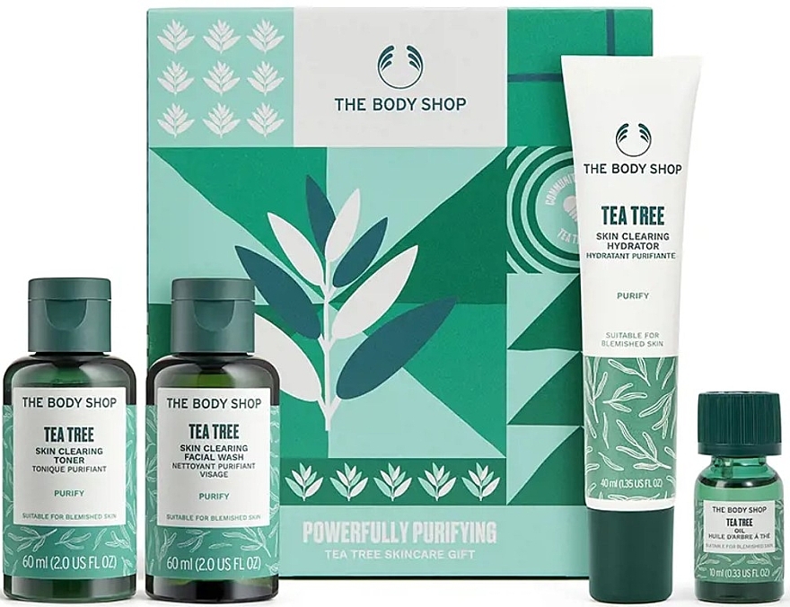 Набор - The Body Shop Powerfully Purifying Tea Tree Skincare Gift (toner/60ml + f/wash/60ml + f/cr/40ml + oil/10ml) — фото N1