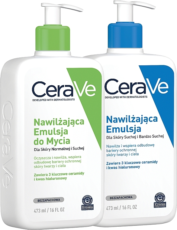 Набір для сухої та дуже сухої шкіри - CeraVe (emulsion/473ml + milk/473ml) — фото N1