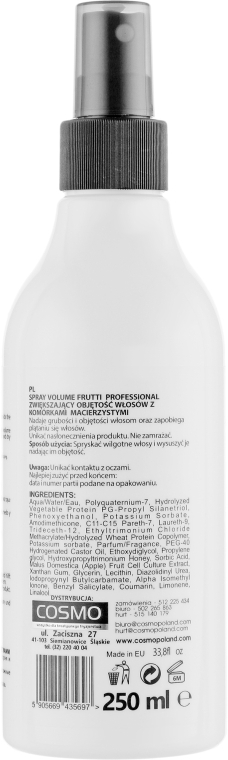 Спрей для об'єму та блиску волосся зі стовбуровими клітинами - Frutti Di Bosco Professional Volume Spray — фото N2