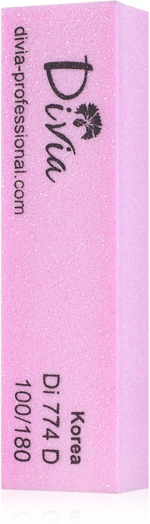 Баф-брусок четырехсторонний 100/180, розовый - Divia — фото N1