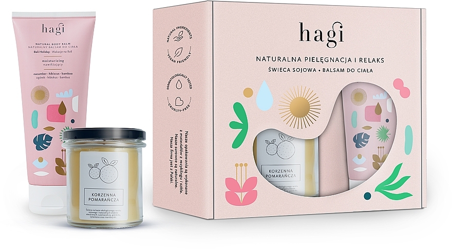 Набор - Hagi Natural Care and Relaxation (candle/215g + b/balm/200ml) — фото N1