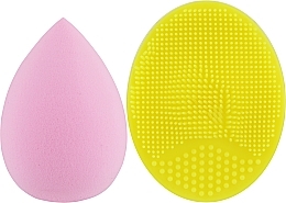 Парфумерія, косметика Набір спонжів для макіяжу та вмивання, 2 в 1, PF-52, жовтий + рожевий - Puffic Fashion