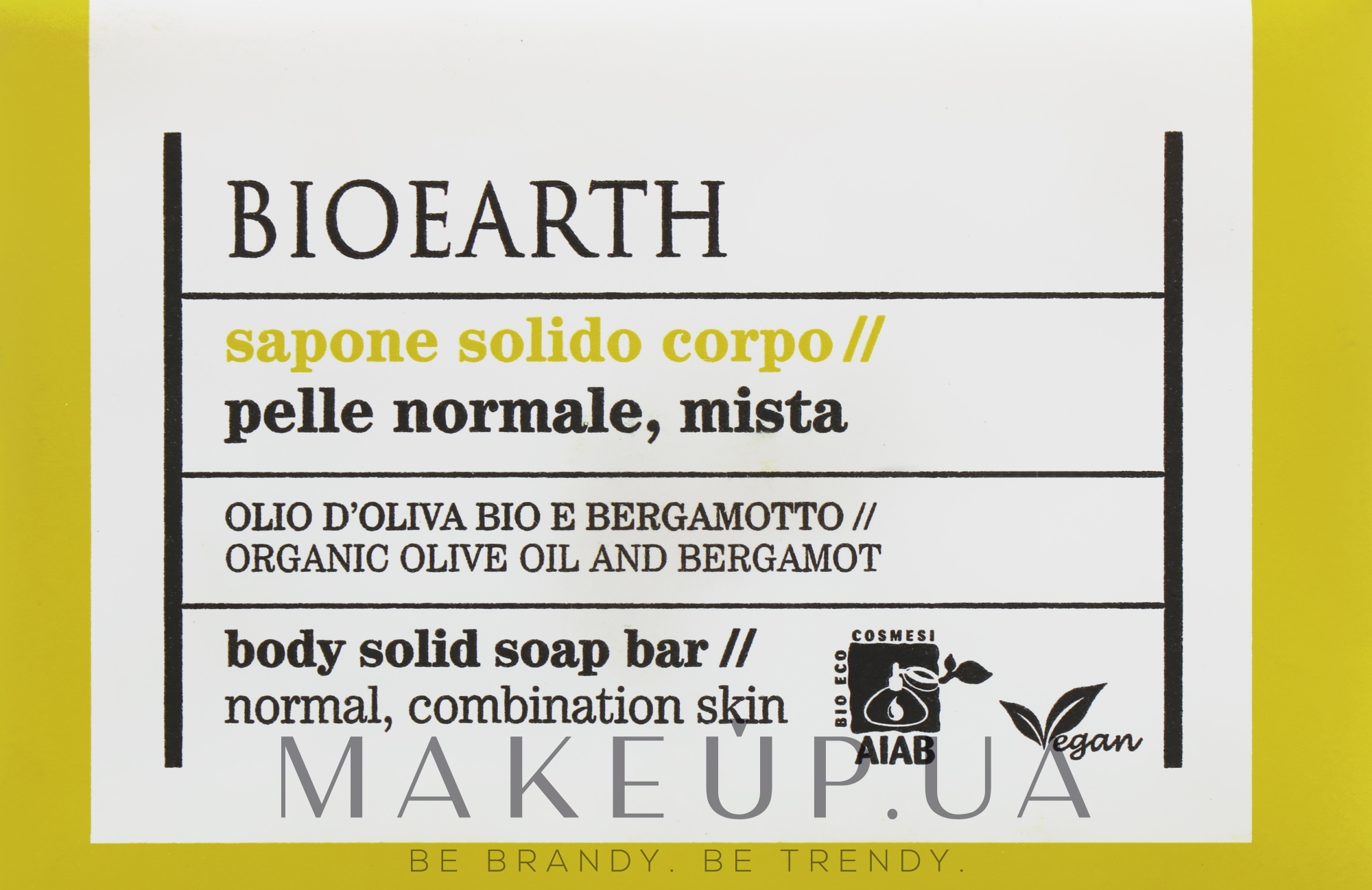 Натуральне мило для тіла - Bioearth Olive Oil & Bergamot Body Solid Soap Bar — фото 150g