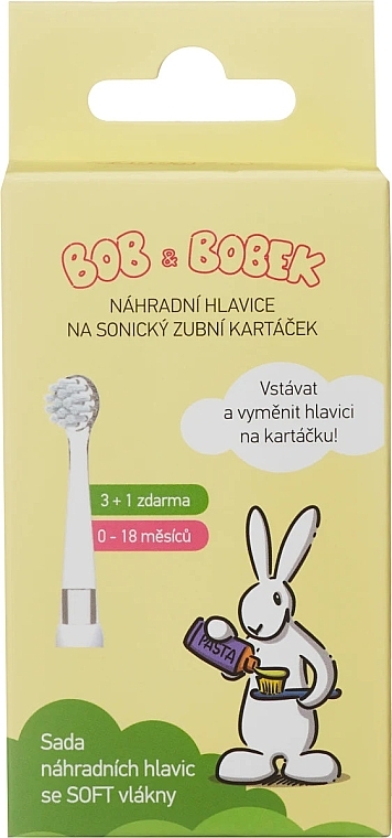 Сменные насадки для звуковой зубной щетки для детей от 0 до 18 месяцев, 4 шт. - Profimed Bob & Bobek Baby Replacement Heads — фото N1
