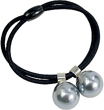 Подвійна резинка для волосся із сірими перлами, чорна - Lolita Accessories — фото N1