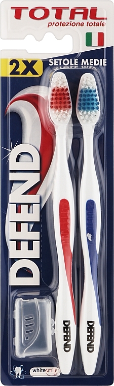 Зубні щітки, червона + синя, 2 шт. - Defend Whitening Toothbrush — фото N1