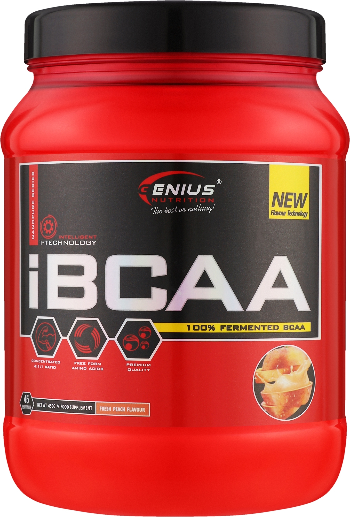 Аминокислоты "iBCAA", персик - Genius Nutrition 100% Fermented BCAA Powder Peach — фото 450g