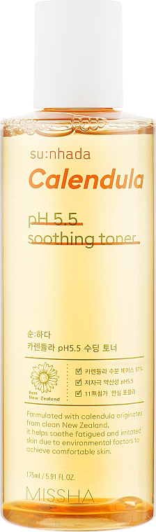 Заспокійливий тонер "Календула" для чутливої шкіри обличчя - Missha Su:Nhada Calendula pH 5.5 Soothing Toner — фото N1