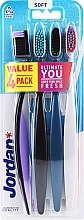 Зубная щетка мягкая, 4 шт, черно-фиолетовая + черная + синяя + белая - Jordan Ultimate You Soft Toothbrush — фото N1
