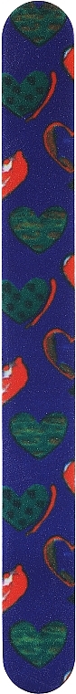 Пилочка для нігтів 2-функціональна пряма кольорова, 7446, темно-синя, серця - Top Choice — фото N1