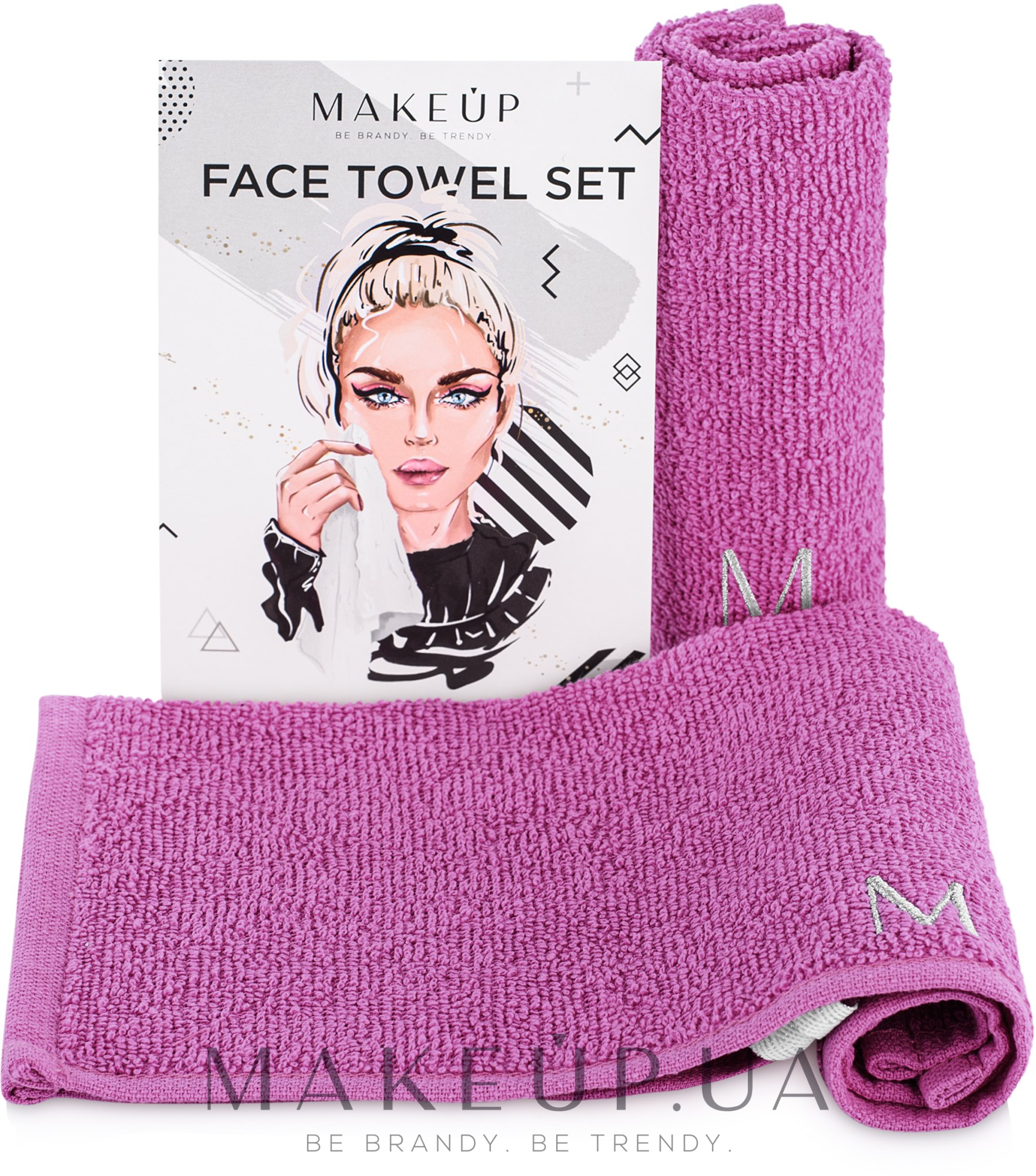 Дорожный набор полотенец для лица, сиреневые "MakeTravel" - MAKEUP Face Towel Set — фото 2шт