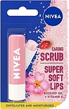 Парфумерія, косметика Скраб-бальзам для губ з олією шипшини - NIVEA Caring Scrub Super Soft Lips Rosehip Oil + Vitamin E