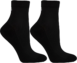 Жіночі короткі шкарпетки в рубчик 3/4 з вишивкою, чорні - Moraj — фото N1