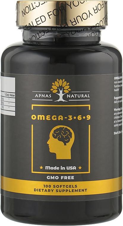 Харчова добавка "Омега 3-6-9", 100 капсул - Apnas Natural Omega 3-6-9 — фото N1