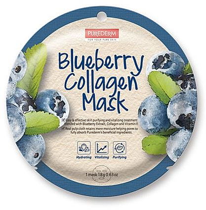 Колагенова маска з лохиною - Purederm Blueberry Collagen Mask — фото N1