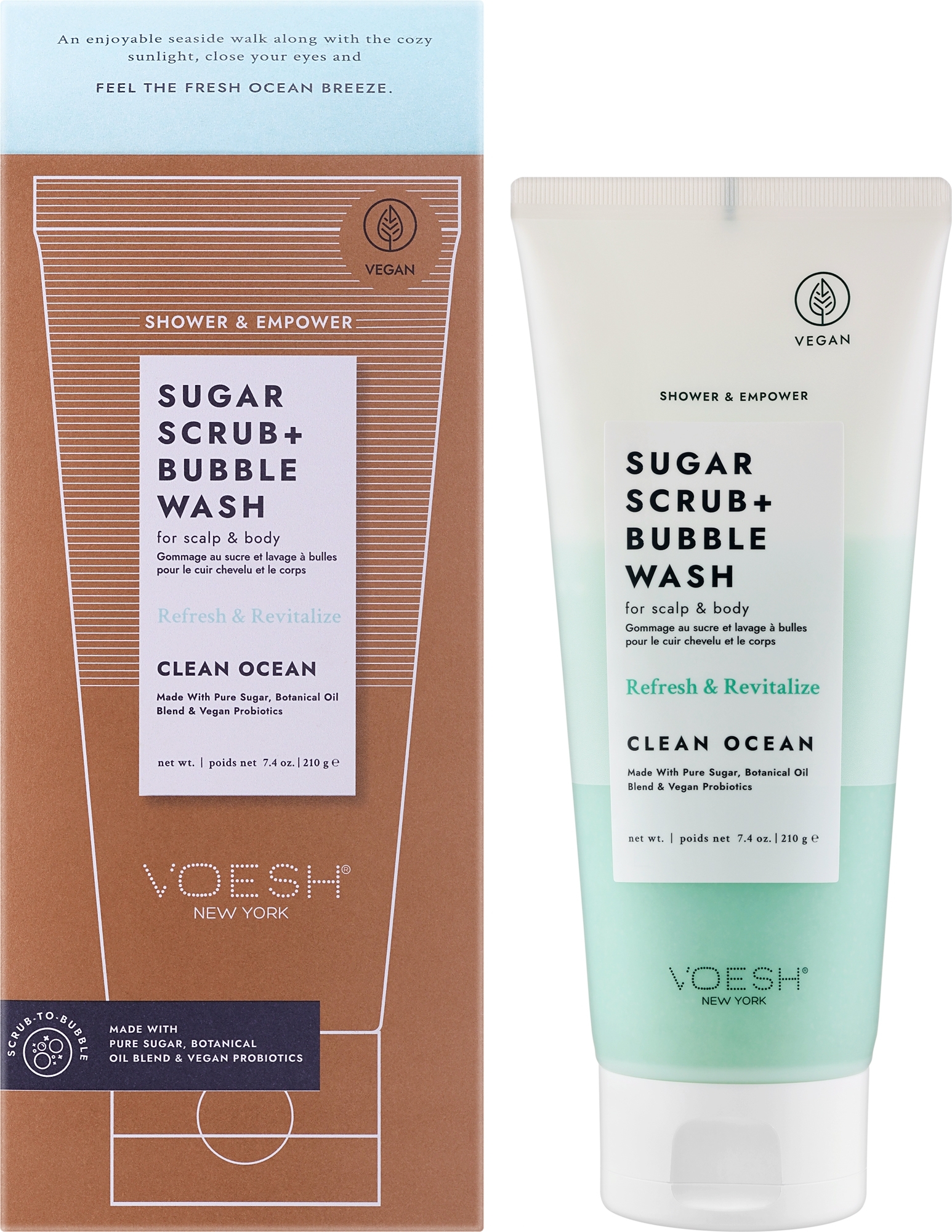 Сахарный скраб для кожи головы и тела "Чистый океан" - Voesh Sugar Scrub+Bubble Wash Clean Ocean — фото 210g