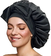 Атласний тюрбан для волосся із зав'язками, чорний - Yeye Bonnet — фото N1