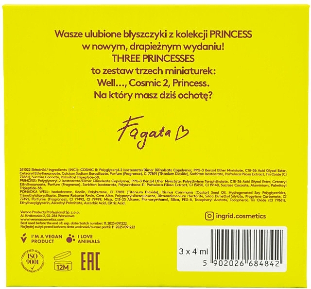 Набір блисків для губ - Ingrid Cosmetics x Fagata Three Princesses Lip Gloss (lip/gloss/3x4ml) — фото N3