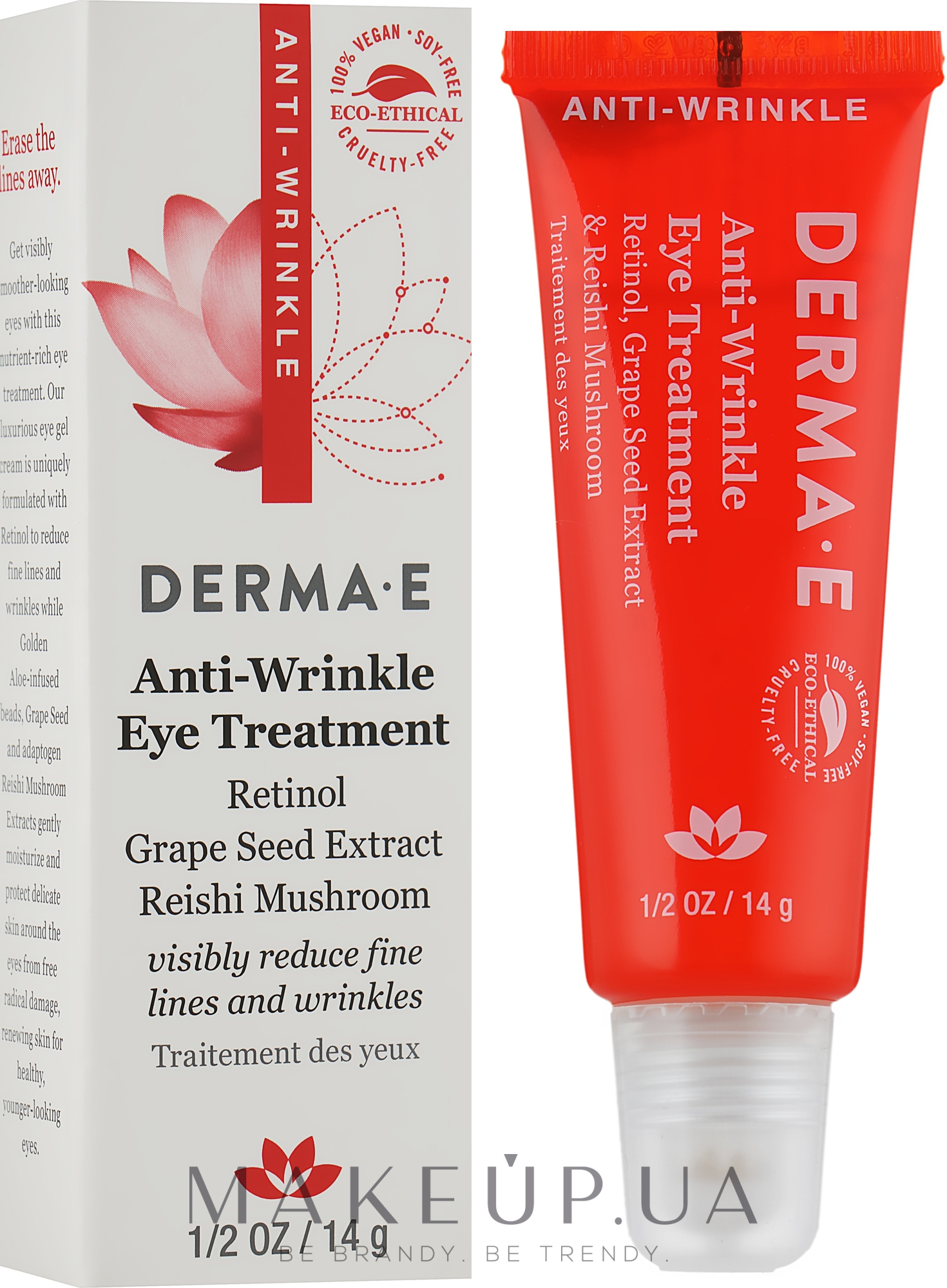 Гель для кожи вокруг глаз с ретинолом, экстрактами семян винограда и гриба рейши - Derma E Anti-Wrinkle Eye Cream — фото 14g