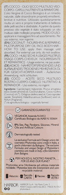 Масло для тела и волос - Phytorelax Laboratories Coconut Multipurpose Dry Oil — фото N3