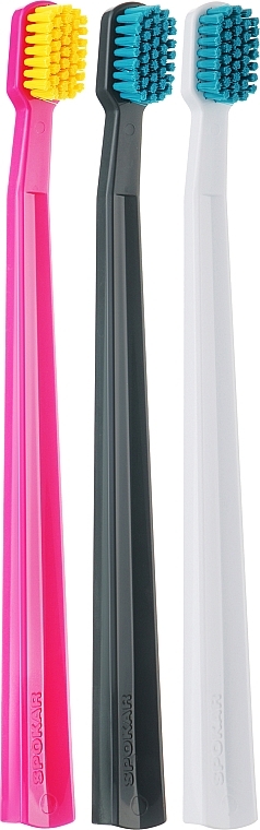 Набор зубных щеток "X", супермягких, черная + розовая + белая - Spokar X Supersoft