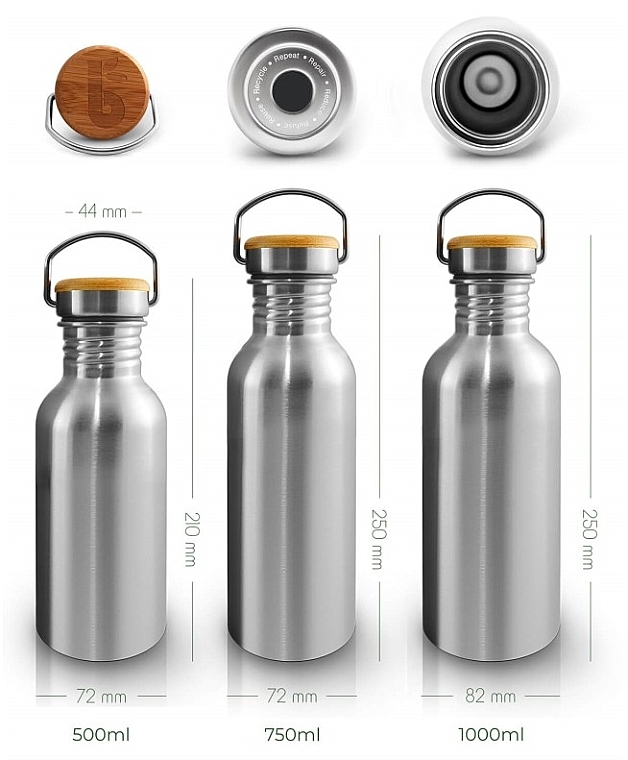 Пляшка для води з іржавостійкої сталі з бамбуковою кришкою, 750 мл, чорна - Bambaw — фото N2