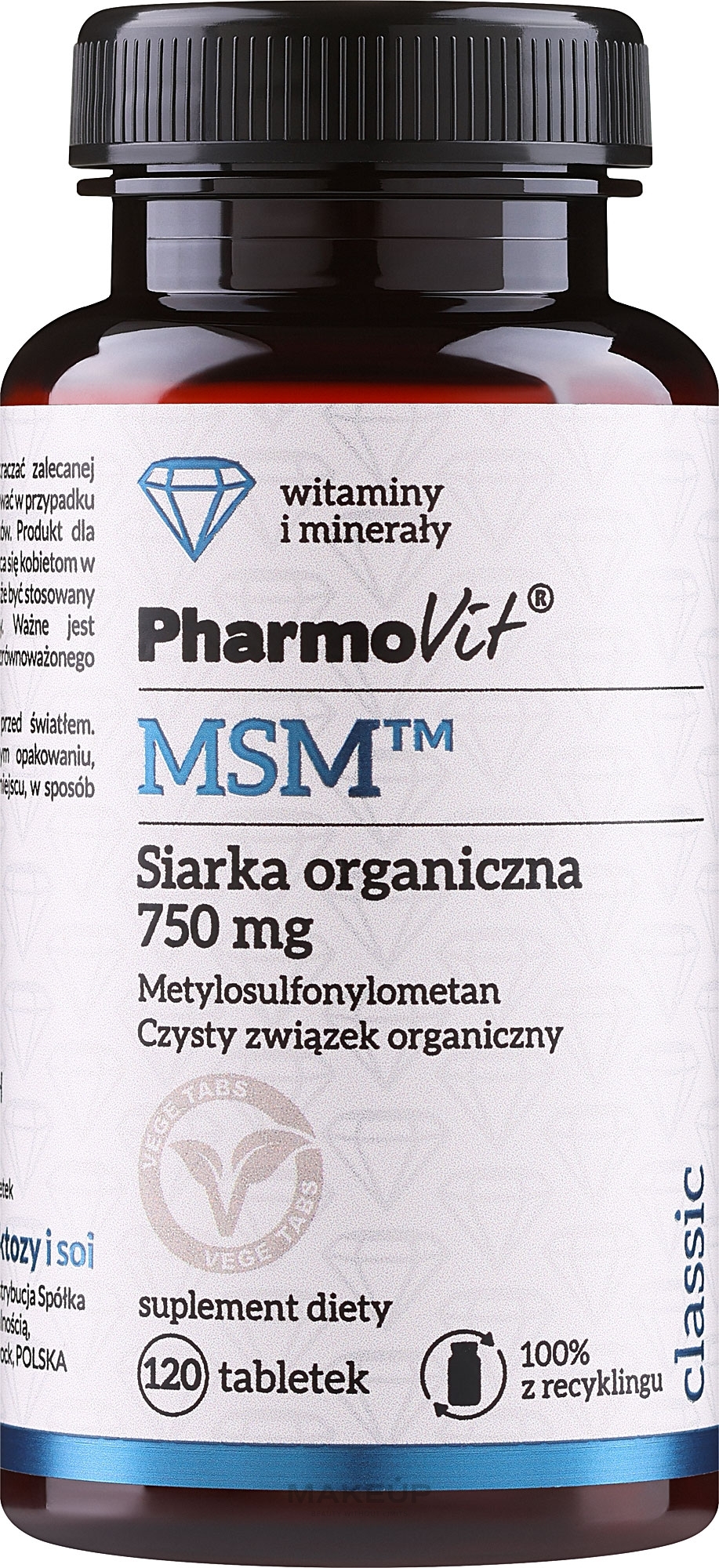 Дієтична добавка "Органічна сірка", 750 мг - Pharmovit MSM — фото 120шт