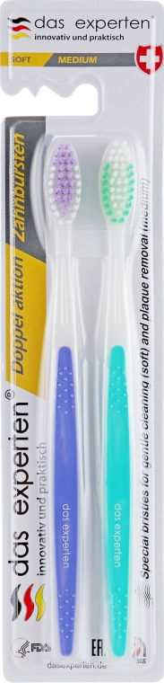 Набор зубных щеток, фиолетовая + бирюзовая - Das Experten Toothbrush