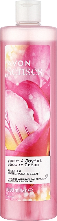 Кремовий гель для душу "Фрезія та гранат"  - Avon Senses Sweet & Joyful Shower Cream — фото N1