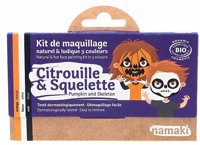 Набор для аквагрима для детей - Namaki Pumpkin & Skeleton 3-Color Face Painting Kit (f/paint/7,5g + brush/1pc + acc/2pcs) — фото N1