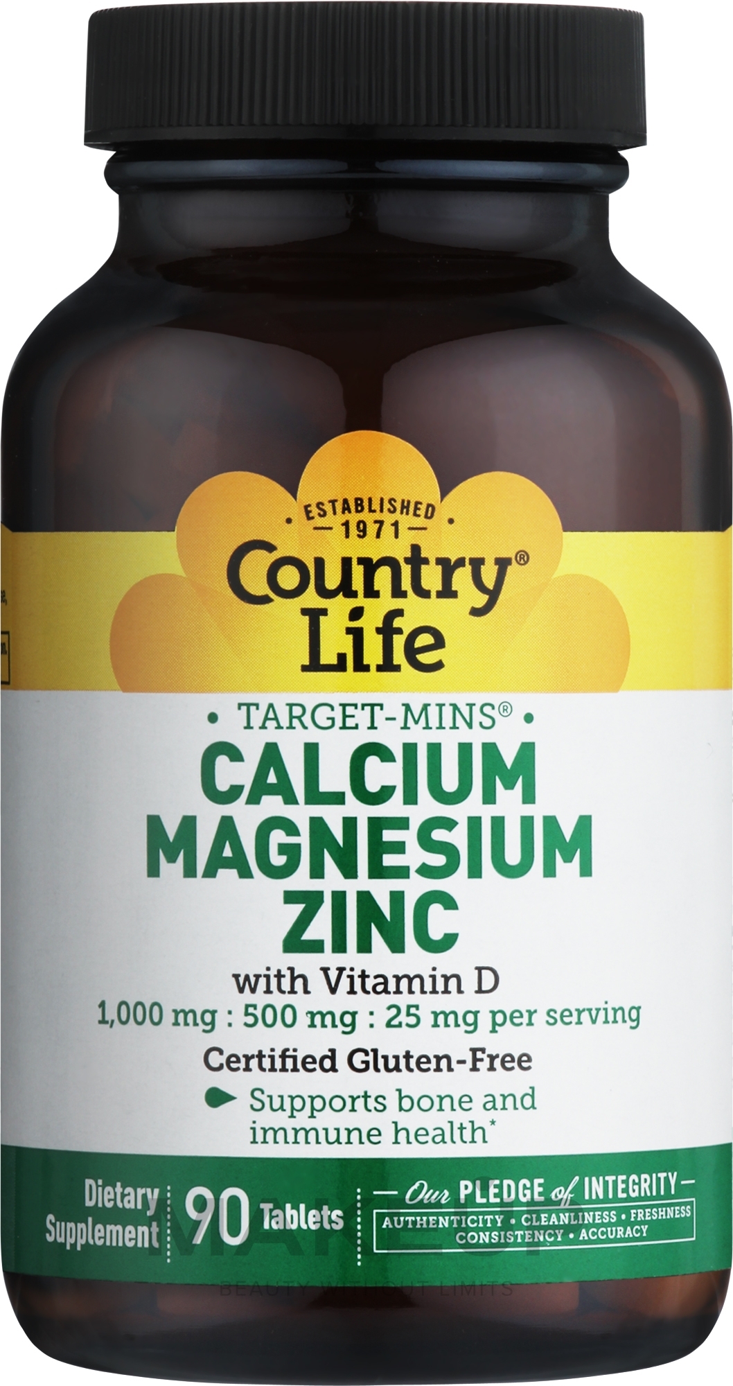 Пищевая добавка "Кальций, магний, цинк и витамин D3" - Country Life Calcium Magnesium Complex — фото 90шт