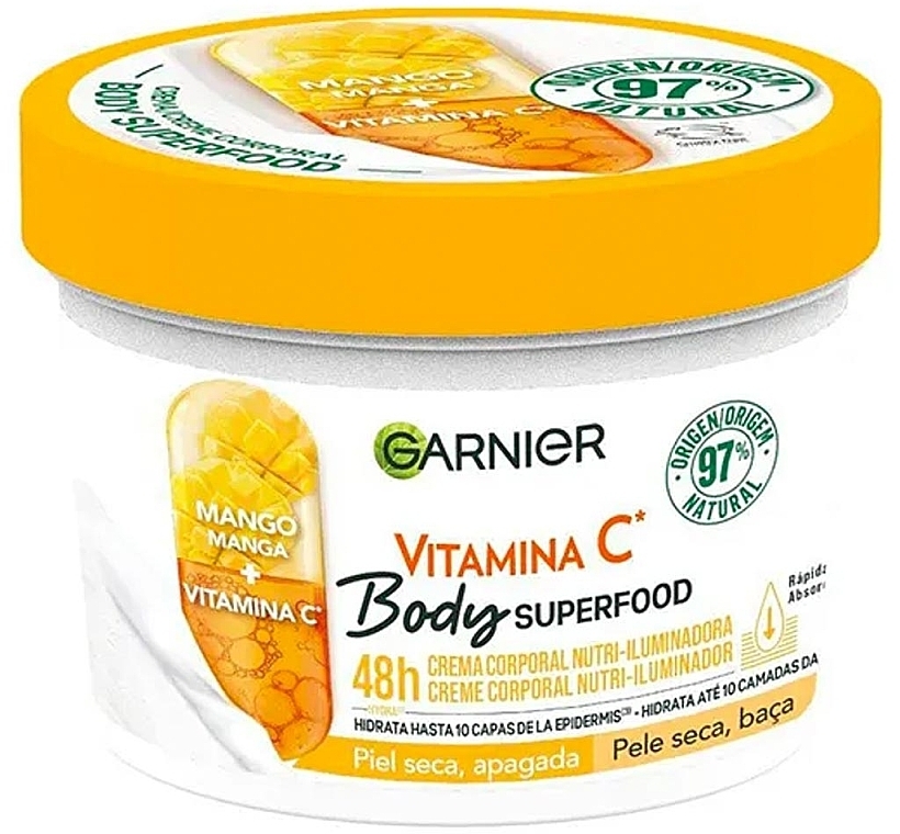 Увлажняющий гель-крем для обезвоженной кожи тела - Garnier Body SuperFood Mango & Vitamin C 48h Nutri-Glow Cream — фото N2