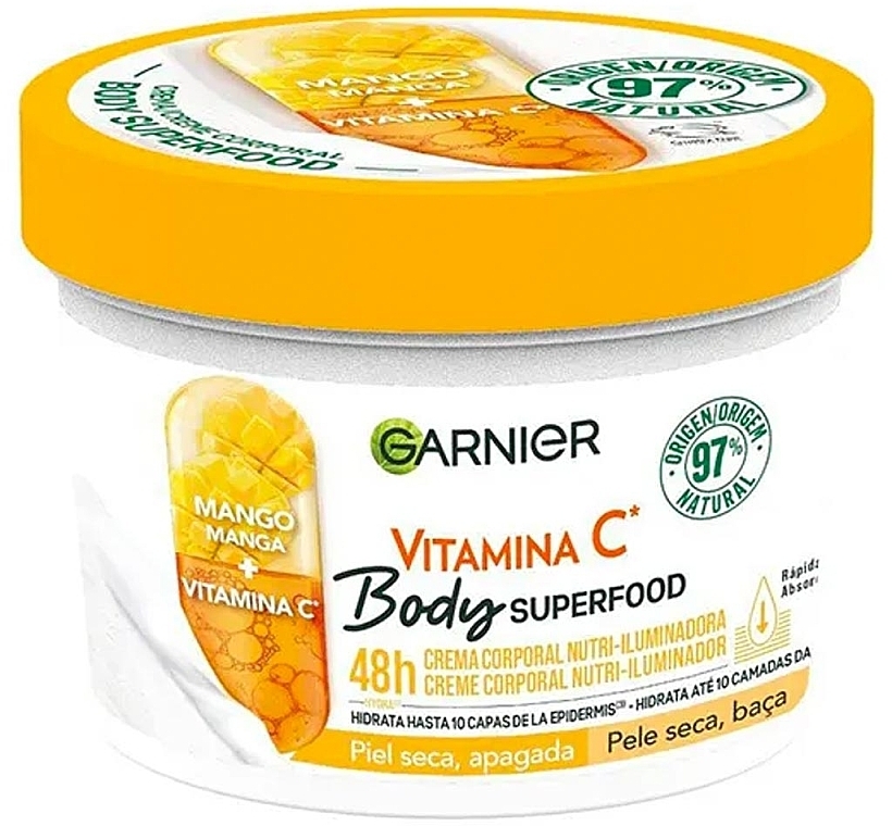 Зволожувальний гель-крем для зневодненої шкіри тіла - Garnier Body SuperFood Mango & Vitamin C 48h Nutri-Glow Cream — фото N2