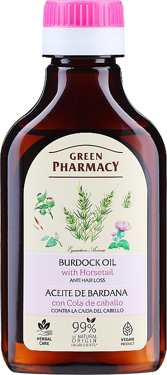 Репейное масло с экстрактом хвоща против выпадения волос - Green Pharmacy Burdock & Horsetail Hair Oil — фото N1