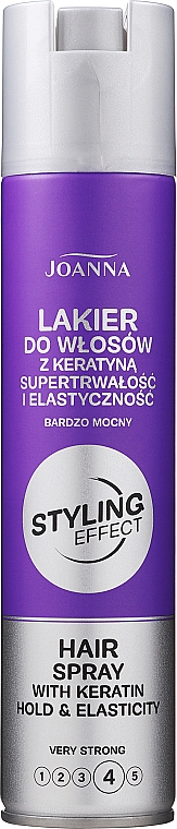 Лак сильной фиксации с кератином - Joanna Styling Effect Hold & Elasticity Hair Spray With Keratin Very Strong — фото N1