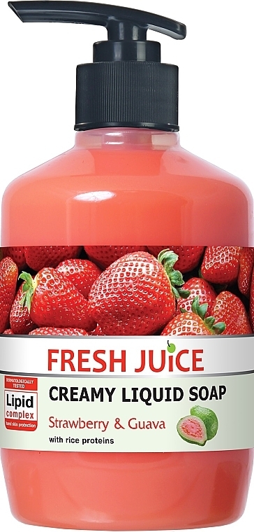 Крем-мыло с увлажняющим рисовым молочком "Клубника и гуава" с дозатором - Fresh Juice Strawberry&Guava — фото N1