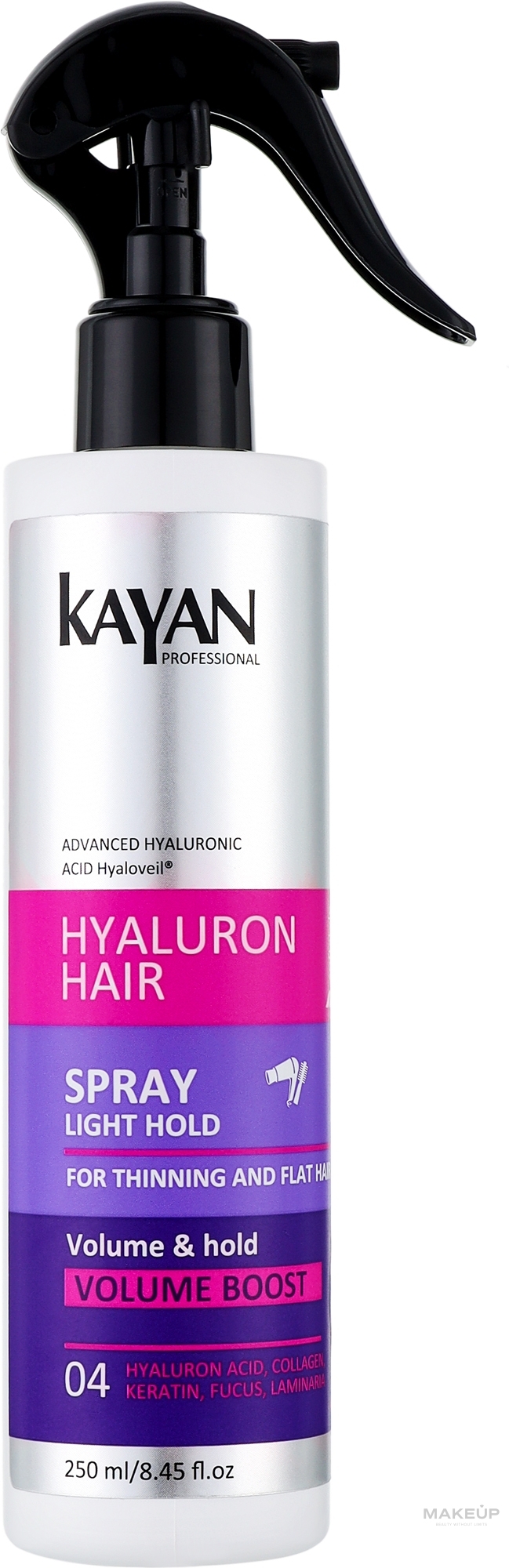 Спрей для тонких и лишенных объема волос - Kayan Professional Hyaluron Hair Spray — фото 250ml